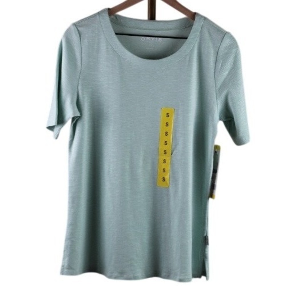 Orvis Womens Light Green Short Sleeve Crew Neck‎ Slub Knit Tee Shirt Size Small